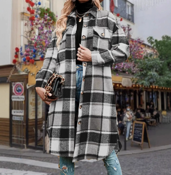 Urban Plaid Button Front Coat