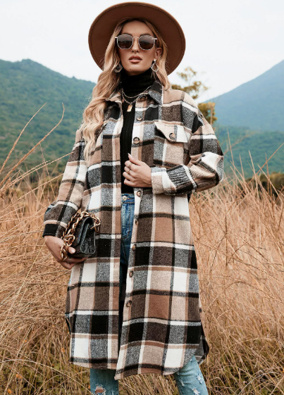 Urban Plaid Button Front Coat