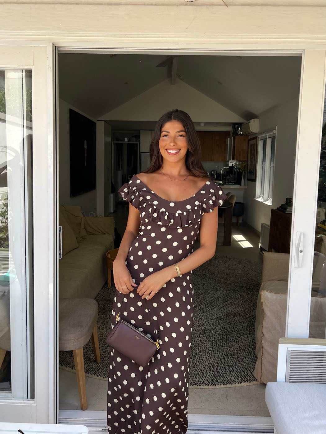 Feminine Ruched Shoulder Maxi Dress 👗 | Timeless Polka Dot Print ✨