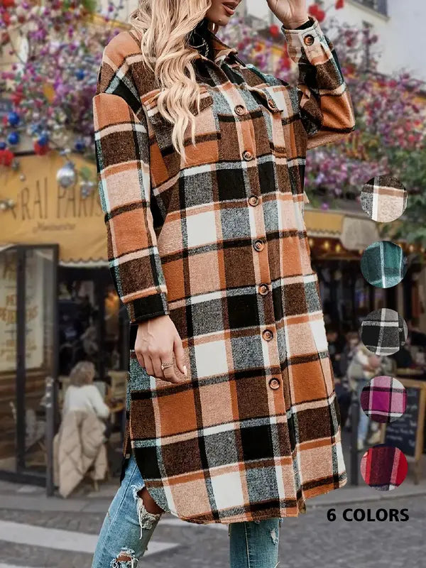 Urban Plaid Button Front Coat