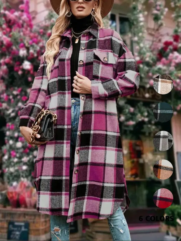 Urban Plaid Button Front Coat