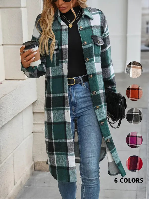 Urban Plaid Button Front Coat