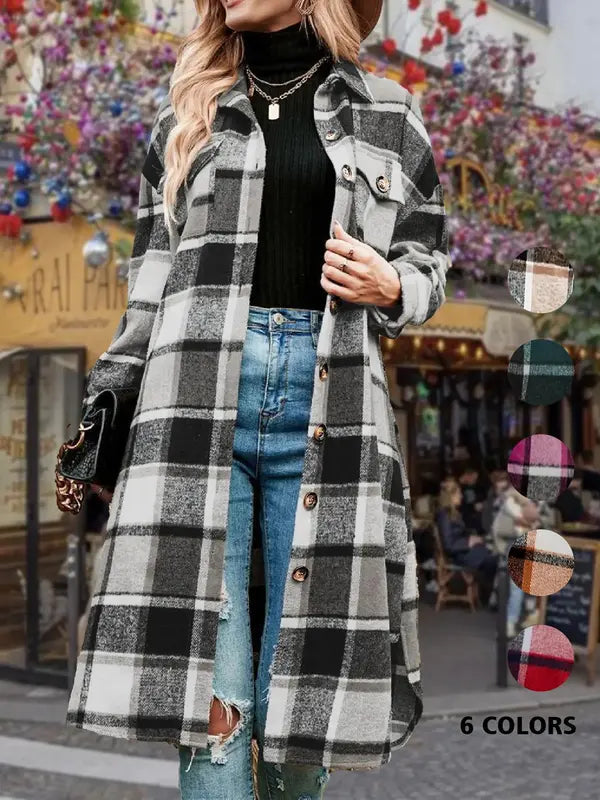 Urban Plaid Button Front Coat