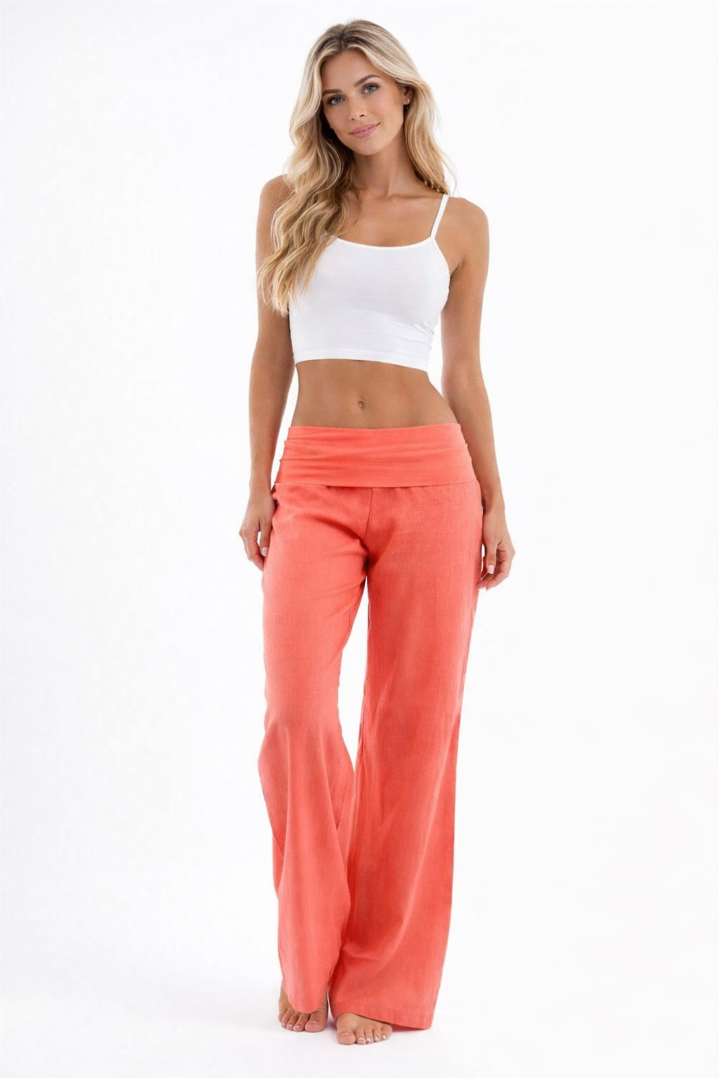 Coral Foldover Everyday Comfort Trousers